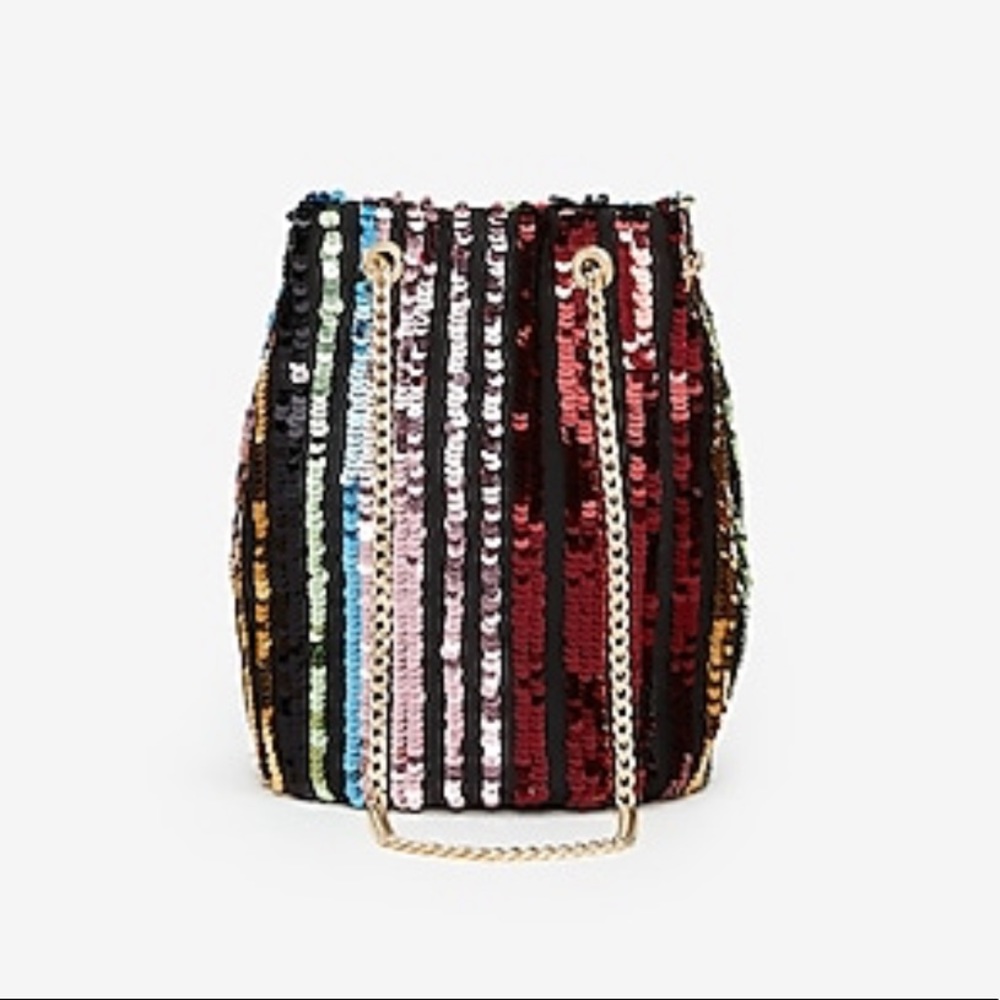 Express Striped Sequin Chain Handle Bucket Bag - image 1
